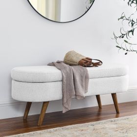 Ottoman Oval Storage Bench; Rubber Wood Legs; White(43.5'x16'x16')