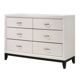 58 Inch 6 Drawer Dresser; Solid Wood Frame; Subtle Lines; White; Black
