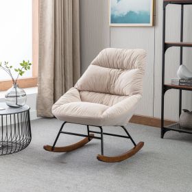 Tufted Upholstered Padded Seat Rocking Chair-Velvet Beige