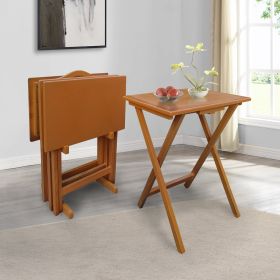 Folding Trays with Storage Rack; Snack Table - Set of 4; Chestnut