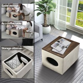 Welike 25"W Modern design hollow storage ottoman; upholstery; coffee table; two small footstools; easy storage and wide use