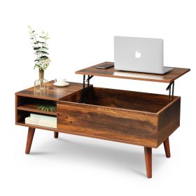 Wood Lift Top Coffee Table with Hidden Compartment and Adjustable Storage Shelf; Lift Tabletop Dining Table for Home Living Room; Office; Rustic Oak