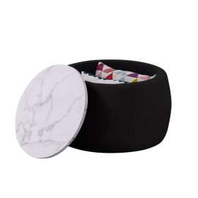 Round Ottoman with Storage for Living Room - Coffee Table; Foot Rest; Footstool; End Table - with Reversible Lid Tray; Black