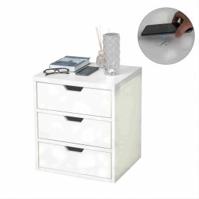 Bedside table with wireless charging station; bedside table with lockers and storage drawers; sofa coffee table; white