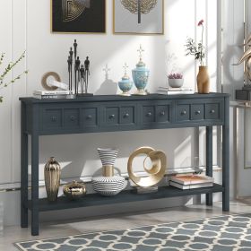 TREXM Rustic Entryway Console Table; Long Sofa Table with two Different Size Drawers and Bottom Shelf for Storage (Navy)