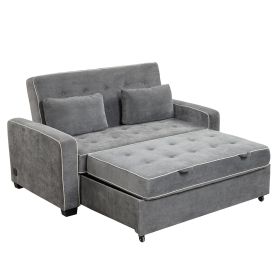 65.7" Linen Upholstered Sleeper Bed ; Pull Out Sofa Bed Couch attached two throw pillows; Dual USB Charging Port and Adjustable Backrest for Living Ro