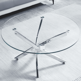 Modern Round Tempered Glass Coffee Table with Chrome Legs