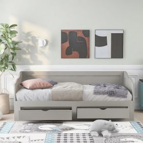 Wooden Daybed with Trundle Bed and Two Storage Drawers ; &nbsp;Extendable Bed Daybed; Sofa Bed with Two Drawers; Gray