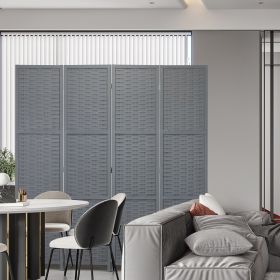 5.5 FT Bamboo Woven Wood Room Divider;  Folding 4-Panel Privacy Screen for Home Office;  Gray