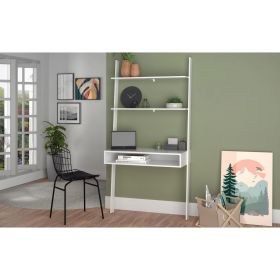 Manhattan Comfort Cooper Ladder Desk with 2 Floating Shelves in White