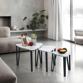 Nesting Coffee Table; Set of 3 End Tables for Living Room; Stacking Side Tables; Faux Marble Look Accent Furniture with Metal Frame