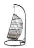 Old Patio Hanging Chair with Stand; Beige Fabric & Black Wicker