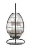 Old Patio Hanging Chair with Stand; Beige Fabric & Black Wicker