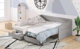 Wooden Daybed with Trundle Bed and Two Storage Drawers ; &nbsp;Extendable Bed Daybed; Sofa Bed with Two Drawers; Gray
