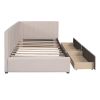 Upholstered Daybed with 2 Storage Drawers Twin Size Sofa Bed Frame No Box Spring Needed; Linen Fabric (Beige)