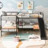 Twin Size L-Shaped Bunk Bed with Slide and Ladder, Black