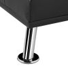 MEGA Futon Sofa Bed; Modern Faux Leather Convertible Folding Lounge Sofa for Living Room with 2 Cup Holders Removable Soft Armrests and Sturdy Metal L