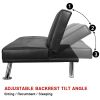 MEGA Futon Sofa Bed; Modern Faux Leather Convertible Folding Lounge Sofa for Living Room with 2 Cup Holders Removable Soft Armrests and Sturdy Metal L