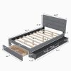Full Size Linen Upholstered Platform Bed With a Drawer and Storage Shelves