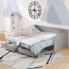Wooden Daybed with Trundle Bed and Two Storage Drawers ; &nbsp;Extendable Bed Daybed; Sofa Bed with Two Drawers; Gray