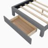 Full Size Linen Upholstered Platform Bed With a Drawer and Storage Shelves
