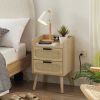 Rattan nightstand with socket side table natural handmade rattan(2PC; Natural ; 15.55''W*13.78''D*23.82''H)