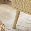 Rattan nightstand with socket side table natural handmade rattan(2PC; Natural ; 15.55''W*13.78''D*23.82''H)