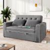 65.7" Linen Upholstered Sleeper Bed ; Pull Out Sofa Bed Couch attached two throw pillows; Dual USB Charging Port and Adjustable Backrest for Living Ro