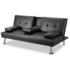 MEGA Futon Sofa Bed; Modern Faux Leather Convertible Folding Lounge Sofa for Living Room with 2 Cup Holders Removable Soft Armrests and Sturdy Metal L