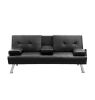 MEGA Futon Sofa Bed; Modern Faux Leather Convertible Folding Lounge Sofa for Living Room with 2 Cup Holders Removable Soft Armrests and Sturdy Metal L