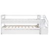 Twin Size Daybed with Double Trundle and Storage Staircase