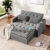 65.7" Linen Upholstered Sleeper Bed ; Pull Out Sofa Bed Couch attached two throw pillows; Dual USB Charging Port and Adjustable Backrest for Living Ro