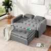 65.7" Linen Upholstered Sleeper Bed ; Pull Out Sofa Bed Couch attached two throw pillows; Dual USB Charging Port and Adjustable Backrest for Living Ro