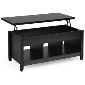 Wood Lift Top Coffee Table with Storage Lower Shelf (Color: Black)