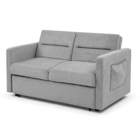 Loveseats Sofa Bed with Pull-out Bed;  Adjustable Back and Two Arm Pocket (Color: Grey)