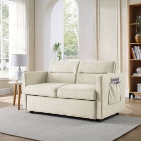 Loveseats Sofa Bed with Pull-out Bed;  Adjustable Back and Two Arm Pocket (Color: Beige)
