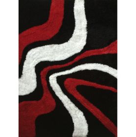 Aria Collection, Red, Black and White, Soft Pile Hand Tufted Shag Area Rug (Color: as Pic)