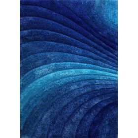 3D Shaggy, Two Toned Blue Swirl, Hand Tufted Area Rug (Color: as Pic)