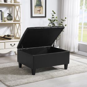 Faux Leather Upholstery Storage Ottoman Black (Color: as Pic)