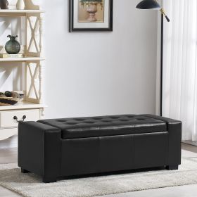 Faux Leather Upholstery Storage Ottoman Bench Black (Color: as Pic)