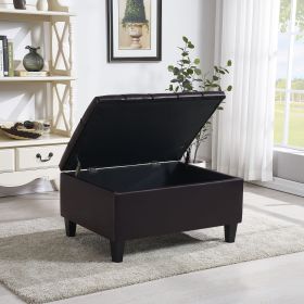 Faux Leather Upholstery Storage Ottoman Dark Brown (Color: as Pic)