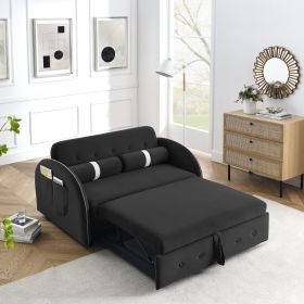 Modern 55.5" Pull Out Sleep Sofa Bed 2 Seater Loveseats Sofa Couch with side pockets; Adjsutable Backrest and Lumbar Pillows for Apartment Office Livi (Color: as Pic)