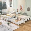 Full Size L-shaped Platform Beds with Twin Size Trundle and Drawers Linked with Built-in Rectangle Table