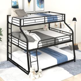 Bunk Bed with Long and Short Ladder and Full-Length Guardrails (Color: Black)