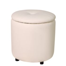 Round Storage Ottoman Faux Leather Upholstered Footrest Stool for the Living Room Bedroom (Color: White)