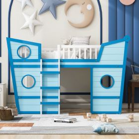 Full Size Boat Shape Loft Bed with Ladder (Color: Blue)