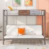 Twin-Over-Futon Bunk Bed;  Metal Futon Bunk Bed Frame with Guardrails and Ladder