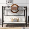 Twin-Over-Futon Bunk Bed;  Metal Futon Bunk Bed Frame with Guardrails and Ladder
