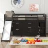 Low Twin Size Loft Bed with Cabinets;  Shelves and Slide