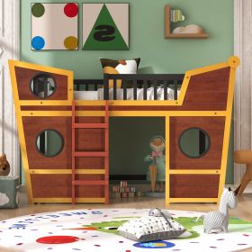 Full Size Boat Shape Loft Bed with Ladder (Color: Walnut)